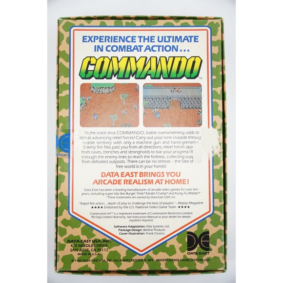 VGC Rare Commando Commodore 64 Floppy‎ Disk Data East 1985 In Box + Manual